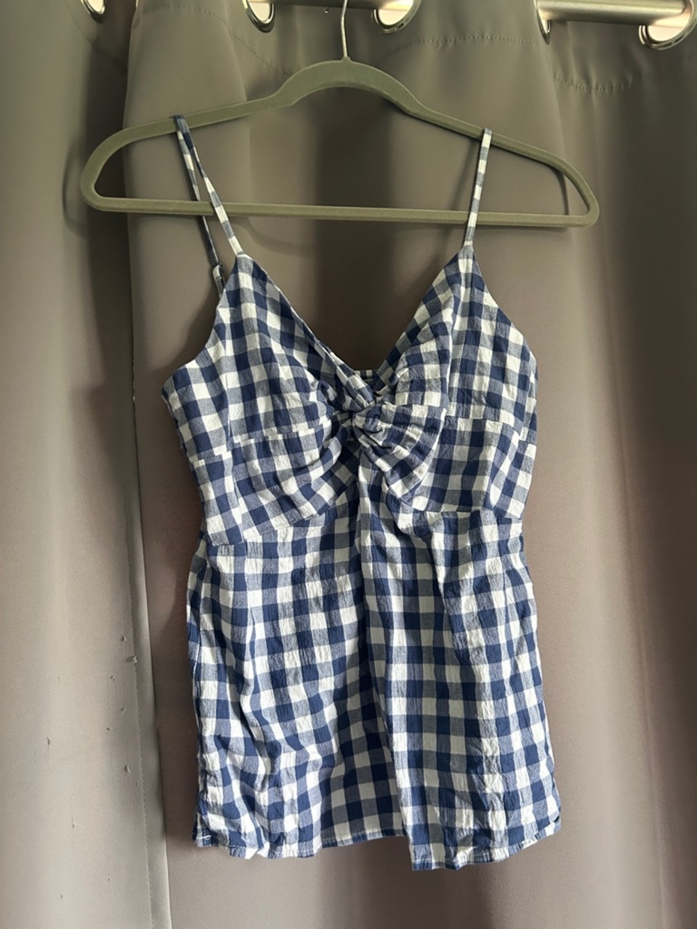 Old Navy Navy and White Gingham Tie-Front Cami
